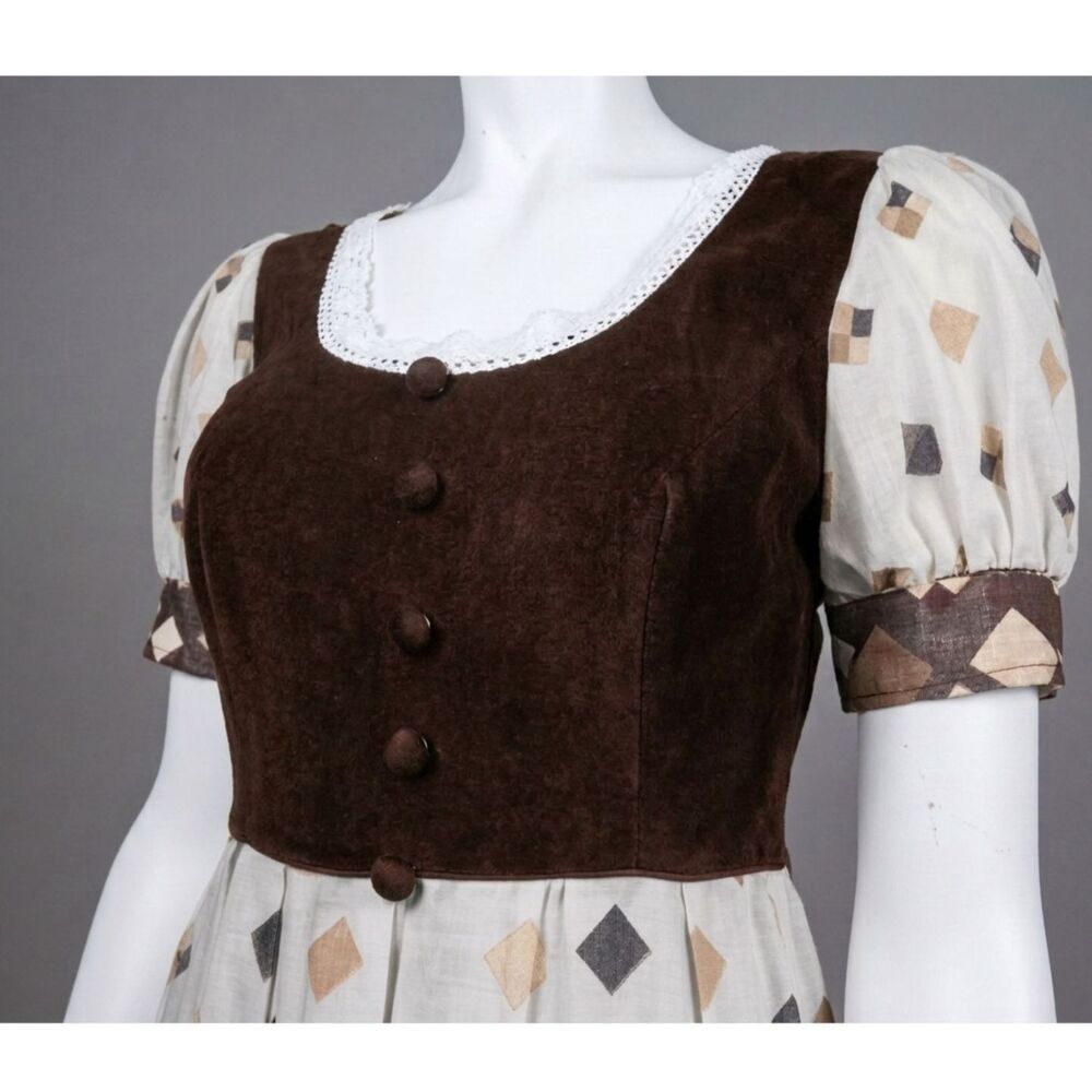 VTG 70s Miss Marlene Dress England Velour Renaissance Faire Cottagecore Maxi XS - Picture 5 of 13